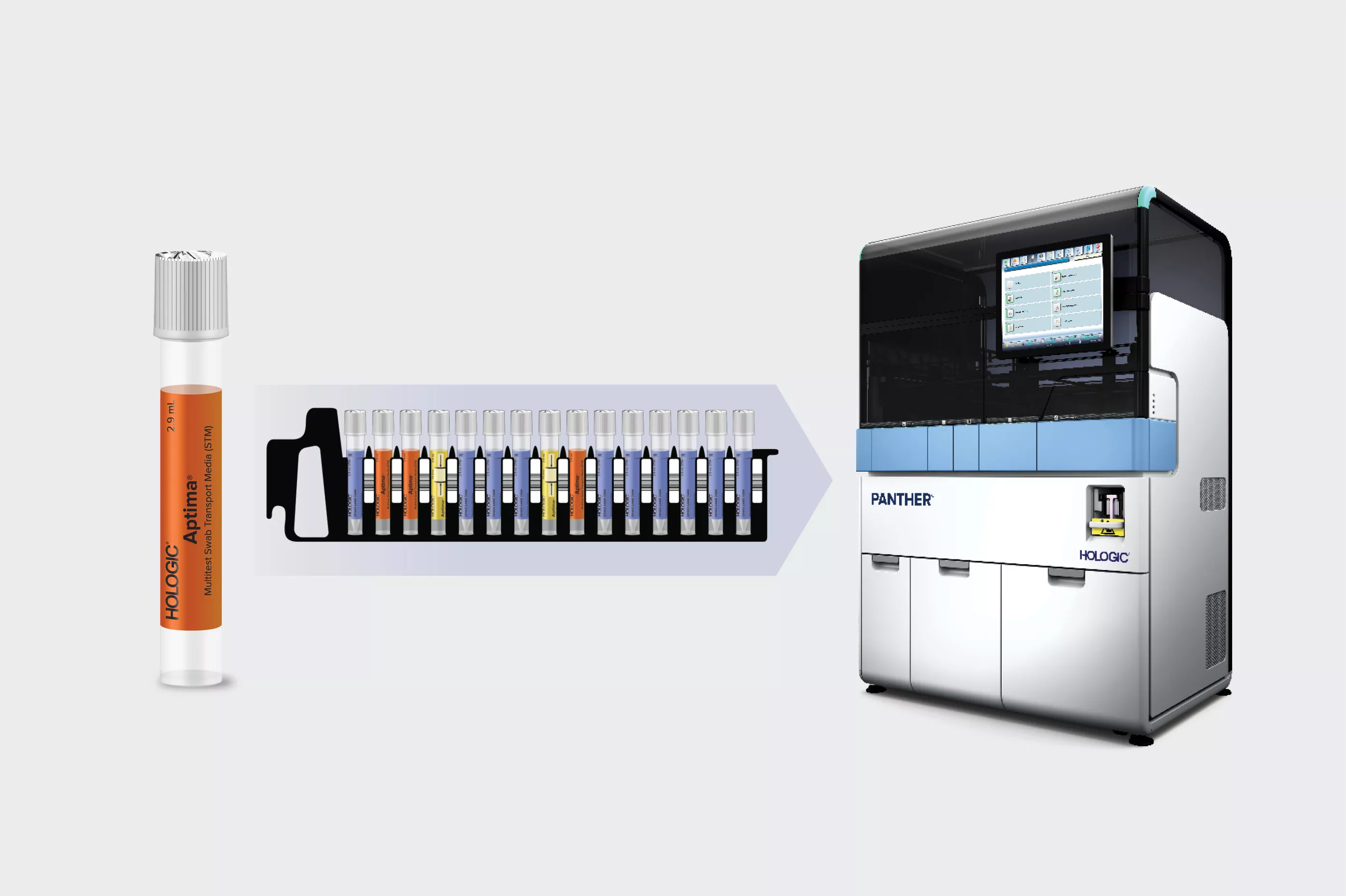 Workflow illustration with vial tray and medical system