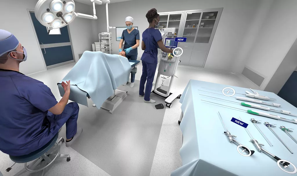 Virtual surgery room in a lab setting.